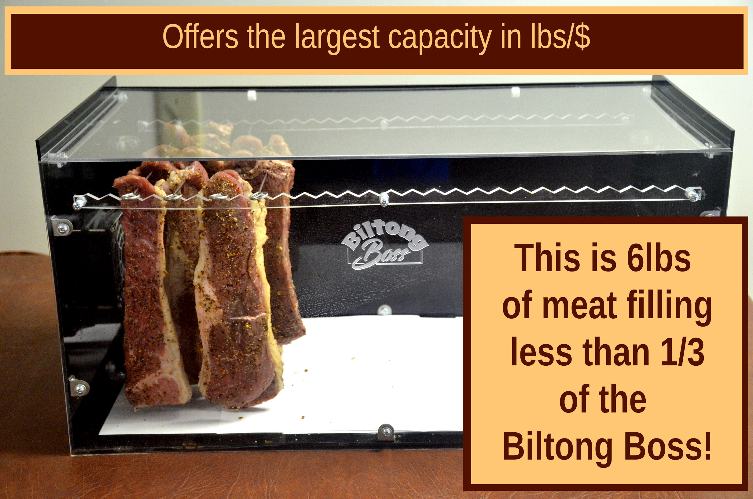 6lbs fills less than one third photo of biltong hanging in Biltong Boss biltong dryer