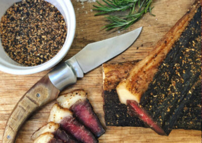 biltong on cutting board