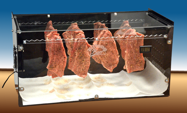 photo of biltong hanging in Biltong Boss biltong dryer